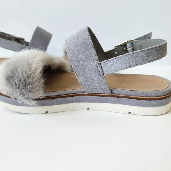 Aldo Gray Faux Fur Platform Sandals Suede Summer Casual Party Glam Pretty Cute - Picture 5 of 10